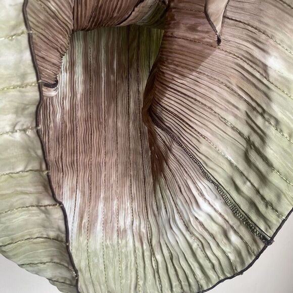 Serenade Y2k Style Green & Brown Crinkle Sheer Ruffle Blouse Top Large - Picture 7 of 11